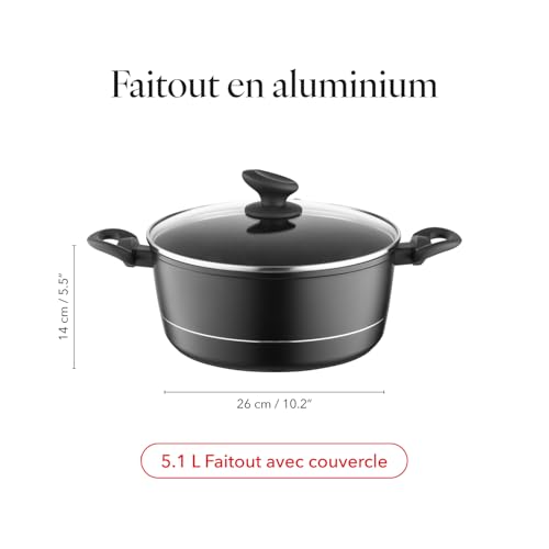 FLORINA Faitout Aluminium 5,1 l - Grande Casserole Fond à Induction 26 cm - Marmite avec Couvercle Verré DELUX - Convien