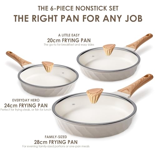 Set de poêles à frire sans PFOA avec poignée résistante à la chaleur 20cm 24cm 28cm