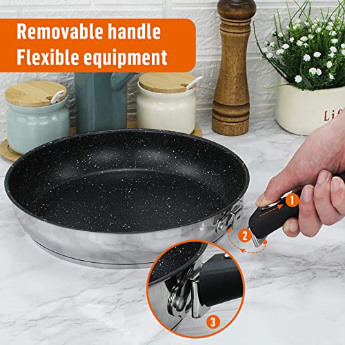 ROSSETTO Set de Batterie de Cuisine En Acier Inoxydé Compatible Induction 7 Pièces 16, 20, 26cm + Poignée Détachable + C