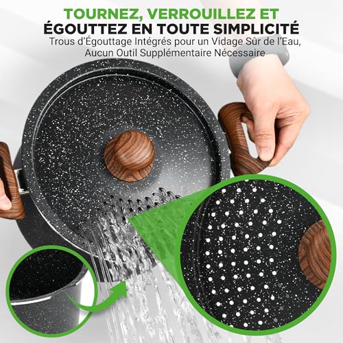 NutriChef Faitout Antiadhésif 4,7L Noir Marbré | Marmite Tout Feux Induction | Ustensile Cuisine Famille | Repas Gourman