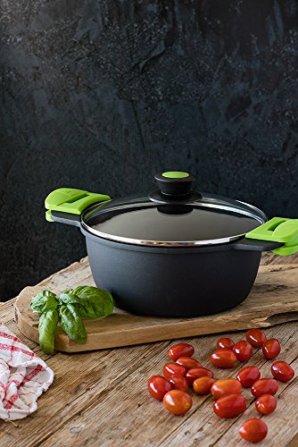 BRA Prior Haute Douze Pouces Fonte D'Aluminium Antiadhésif Induction Compatible, Avec Couvercle Verre Et Anses Silicone 