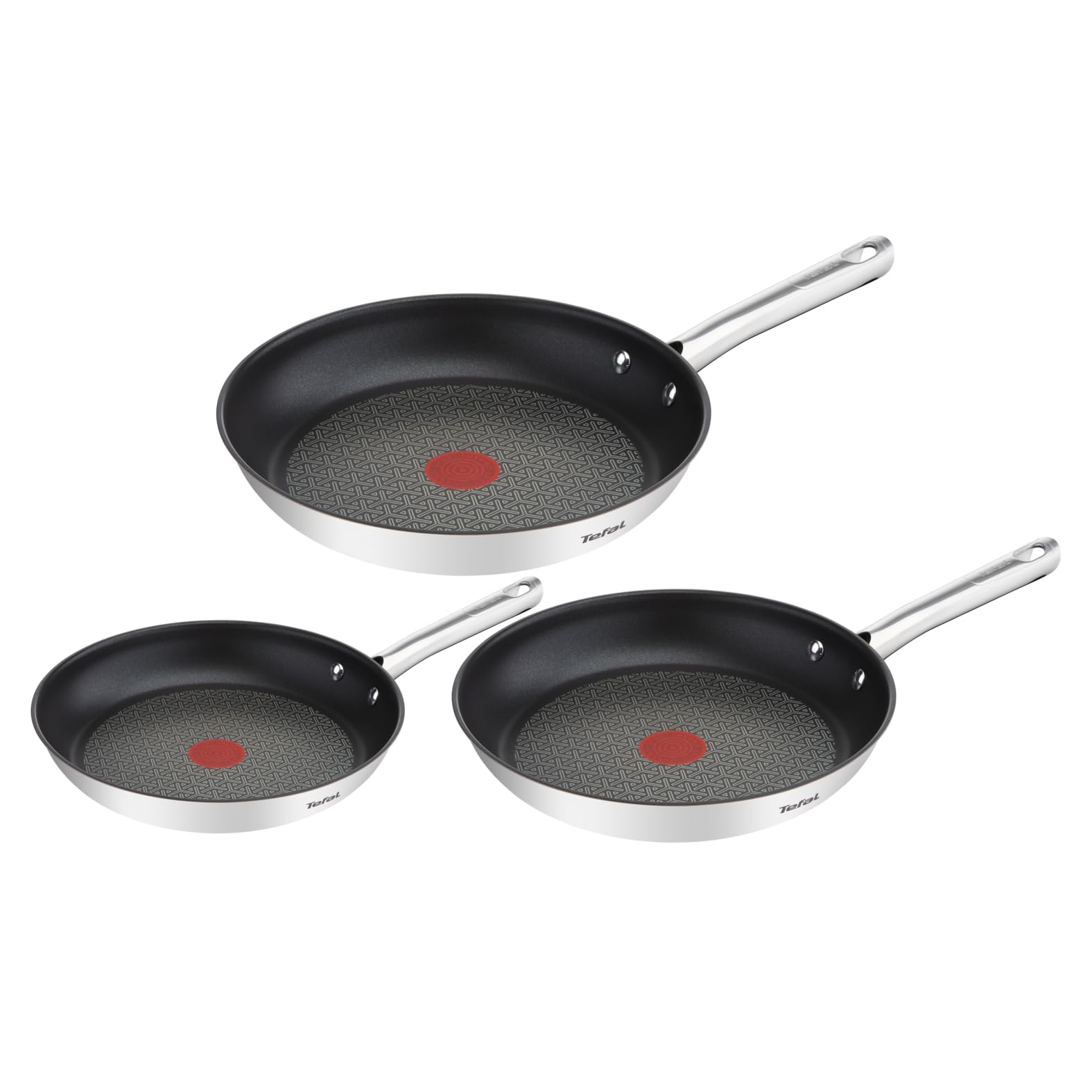 Tefal Duetto Lot de 3 poêles 20/24/28 cm Induction Acier inoxydable Antiadhésif Thermo-Spot Cuisson saine A704S363