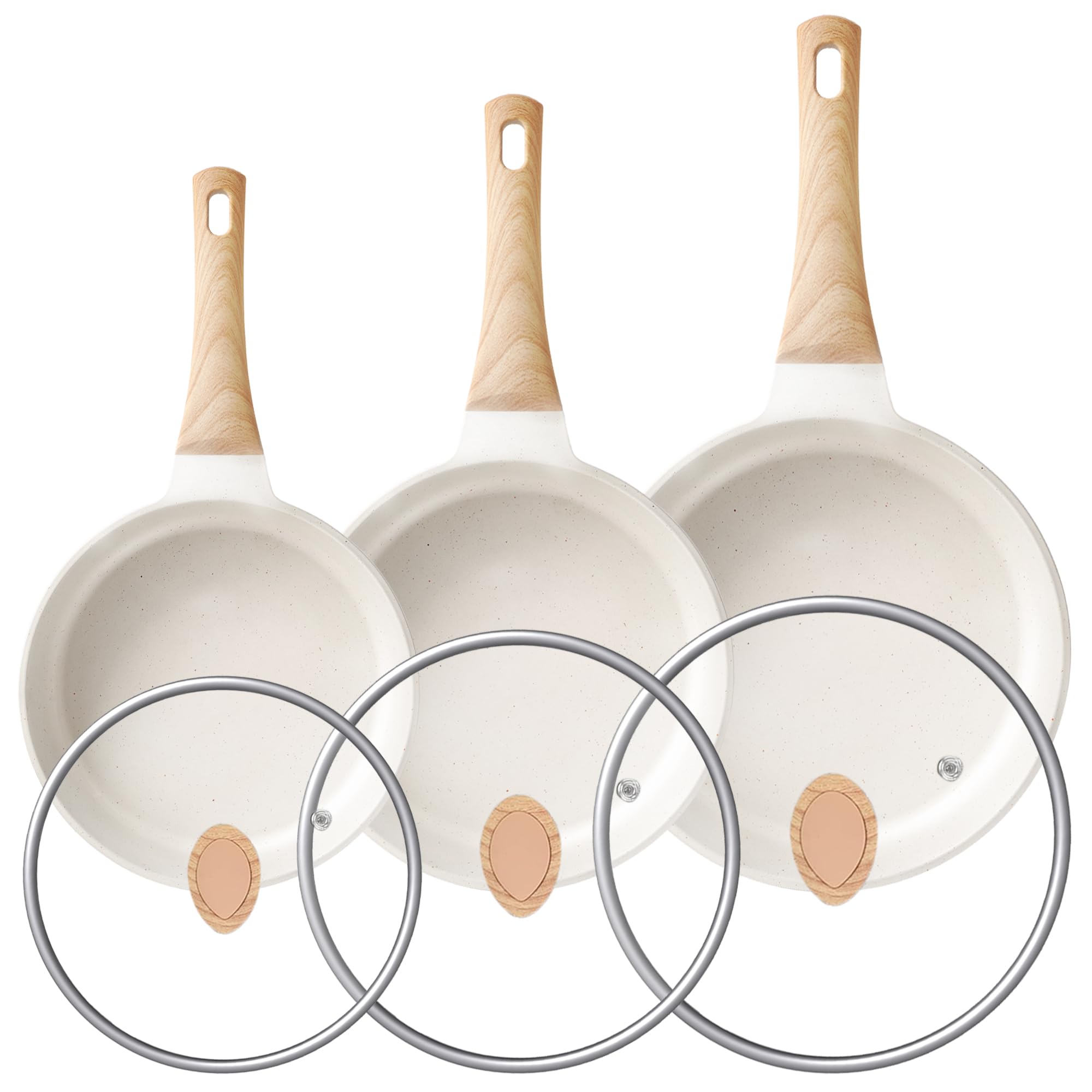 Set de poêles à frire sans PFOA avec poignée résistante à la chaleur 20cm 24cm 28cm