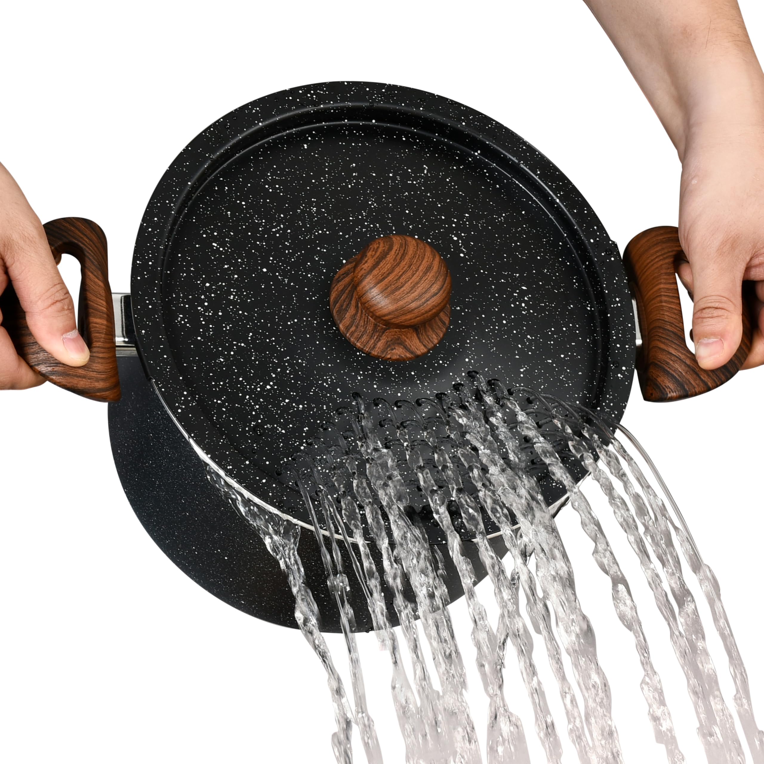 NutriChef Faitout Antiadhésif 4,7L Noir Marbré | Marmite Tout Feux Induction | Ustensile Cuisine Famille | Repas Gourman